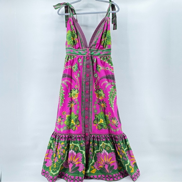 NWT FARM Rio Ana Tapestry Pink Midi Dress Sz xs tropical button up cottagecore - Picture 4 of 16
